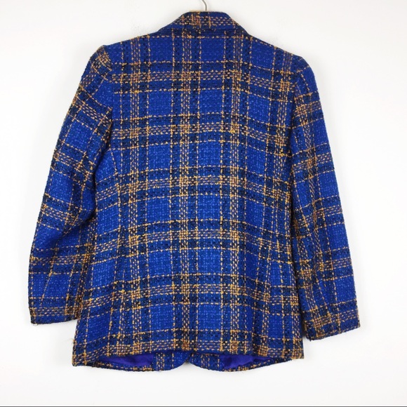 Vintage Diane von Furstenberg blue plaid blazer - Picture 3 of 7